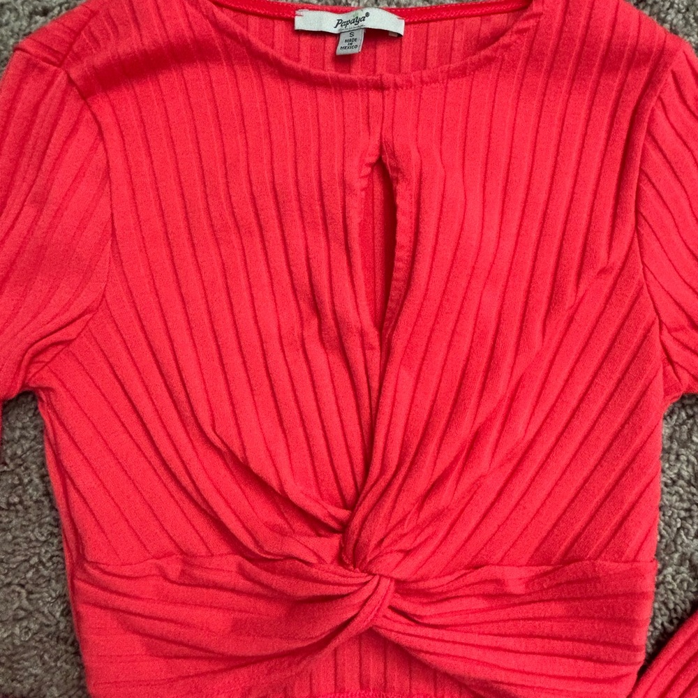 Hot Pink Ribbed Twist Front Top - Picture 3 of 3